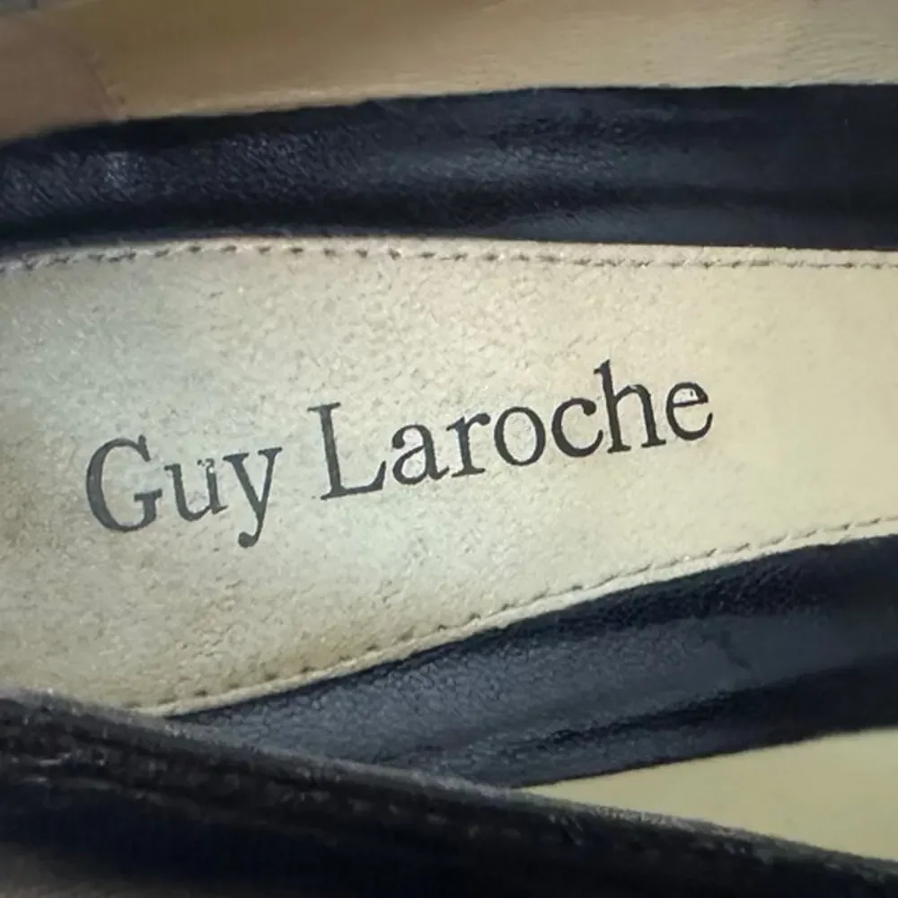Guy Laroche Vintage Black Rose Adorned Leather Pumps Shorter Heel sz 35 - Picture 14 of 14